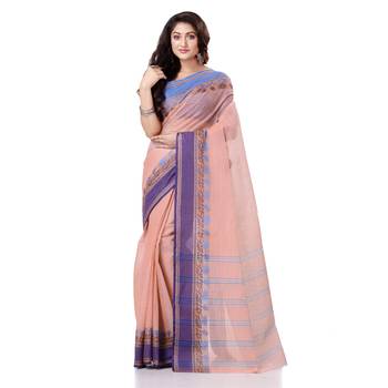 Blue Hand Woven Bengal Handloom Saree Without Blouse 5