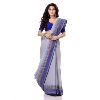 Blue Hand Woven Bengal Handloom Saree Without Blouse 1