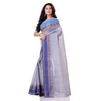 Blue Hand Woven Bengal Handloom Saree Without Blouse 2