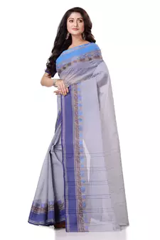 Blue Hand Woven Bengal Handloom Saree Without Blouse