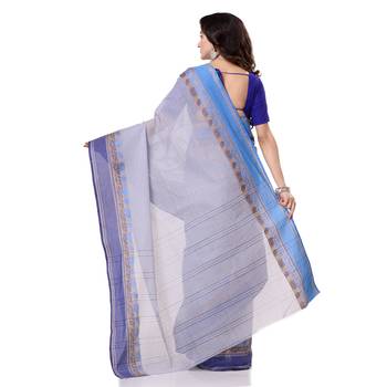 Blue Hand Woven Bengal Handloom Saree Without Blouse 3