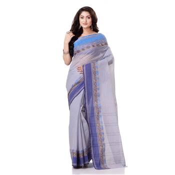 Blue Hand Woven Bengal Handloom Saree Without Blouse 5