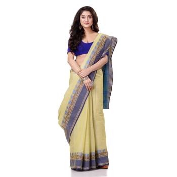 Yellow hand woven bengal handloom saree  1