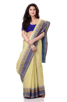 Yellow hand woven bengal handloom saree 
