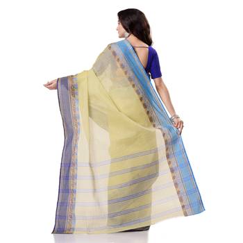 Yellow hand woven bengal handloom saree  3