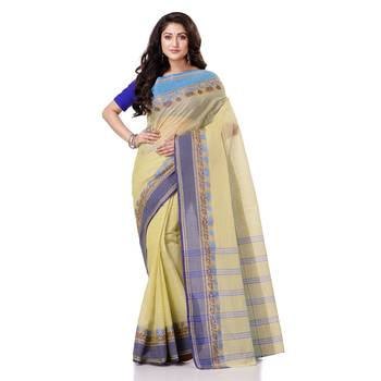 Yellow hand woven bengal handloom saree  5