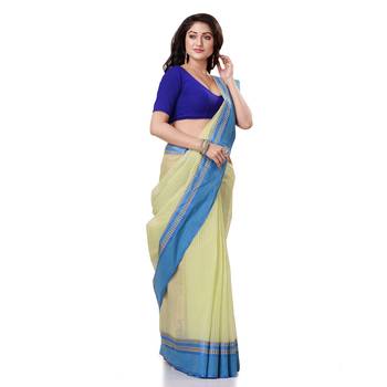Blue Hand Woven Bengal Handloom Saree Without Blouse 1