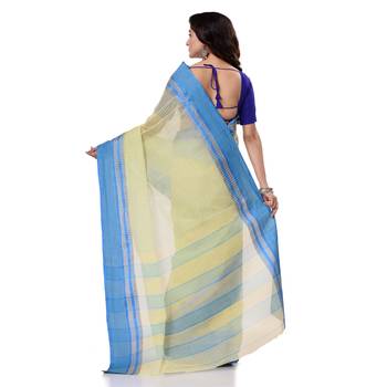 Blue Hand Woven Bengal Handloom Saree Without Blouse 3