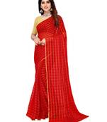 Red printed pure nazneen saree with blouse