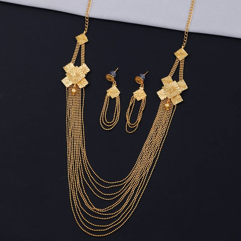 Attractive Gold Plated Designer Fancy Look  Necklace Jewellery Set For Girls Women