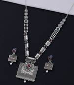 Silver Oxidised  Designer Necklace Jewellery Set For Girls Women