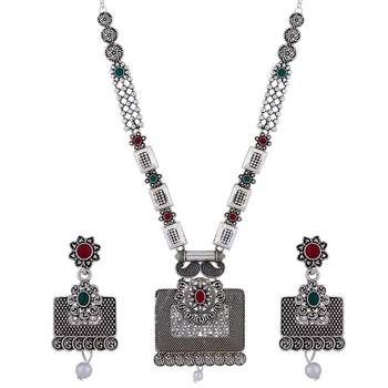 Silver Oxidised  Designer Necklace Jewellery Set For Girls Women 2