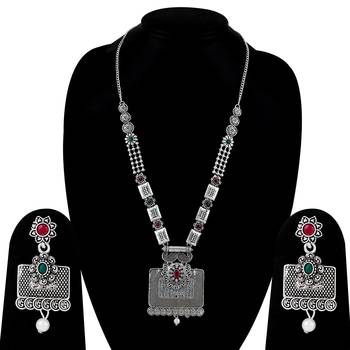 Silver Oxidised  Designer Necklace Jewellery Set For Girls Women 3