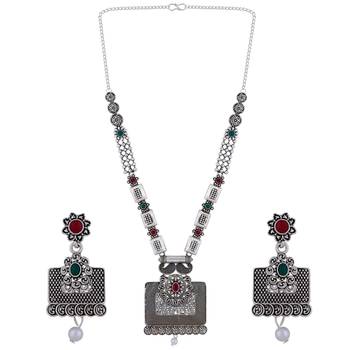 Silver Oxidised  Designer Necklace Jewellery Set For Girls Women 4