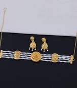 Gold Plated Pearl Choker  Designer Necklace Jewellery Set For Girls Women