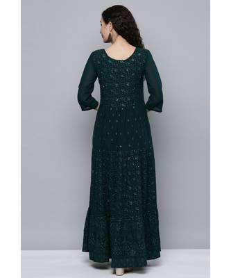 Kvsfab Women Green Embroidered Sequinned Kurta with Trousers 2