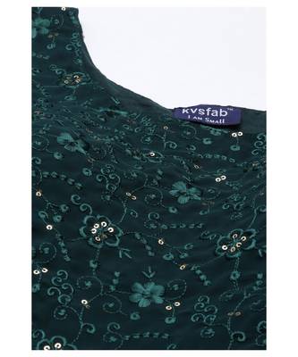 Kvsfab Women Green Embroidered Sequinned Kurta with Trousers 5