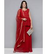 Kvsfab Women Red Embroidered Pleated Kurta with Palazzos & Dupatta