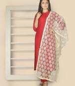 White Net Dupatta With Embellishments And Zari Work