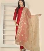 Peach Organza Dupatta With Embellishments And Zari Work
