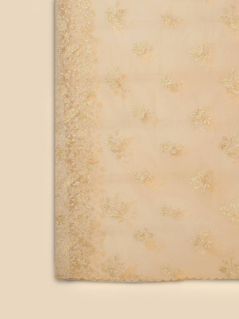Peach Organza Dupatta With Embellishments And Zari Work