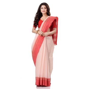 White Hand Woven Bengal Handloom Saree Without Blouse 1