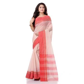 White Hand Woven Bengal Handloom Saree Without Blouse 2