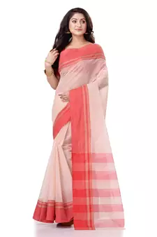 White Hand Woven Bengal Handloom Saree Without Blouse