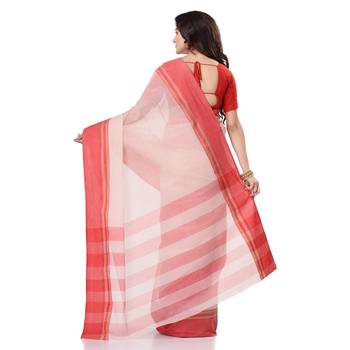 White Hand Woven Bengal Handloom Saree Without Blouse 3