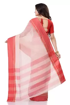 White Hand Woven Bengal Handloom Saree Without Blouse