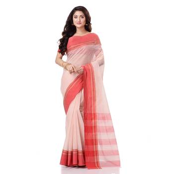 White Hand Woven Bengal Handloom Saree Without Blouse 5