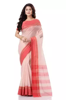 White Hand Woven Bengal Handloom Saree Without Blouse