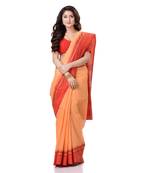 Orange Hand Woven Bengal Handloom Saree Without Blouse