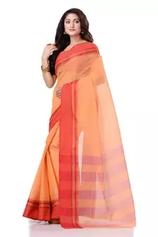 Orange Hand Woven Bengal Handloom Saree Without Blouse