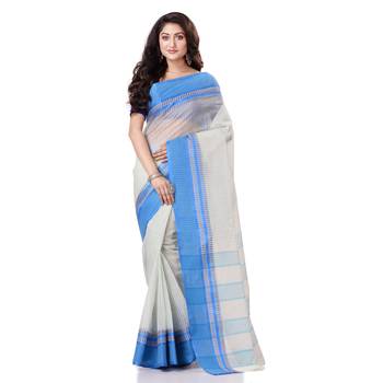 White hand woven bengal handloom saree  5