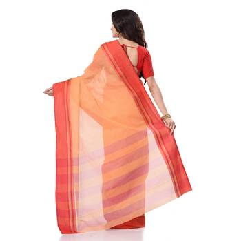 Orange Hand Woven Bengal Handloom Saree Without Blouse 3