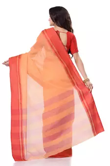 Orange Hand Woven Bengal Handloom Saree Without Blouse