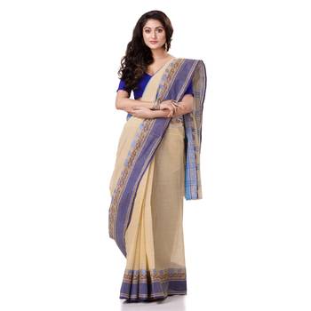 White Hand Woven Bengal Handloom Saree Without Blouse 1