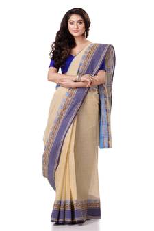 White Hand Woven Bengal Handloom Saree Without Blouse