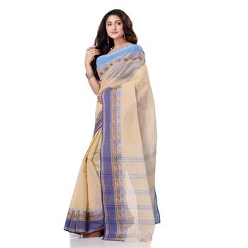 White Hand Woven Bengal Handloom Saree Without Blouse 2