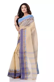 White Hand Woven Bengal Handloom Saree Without Blouse