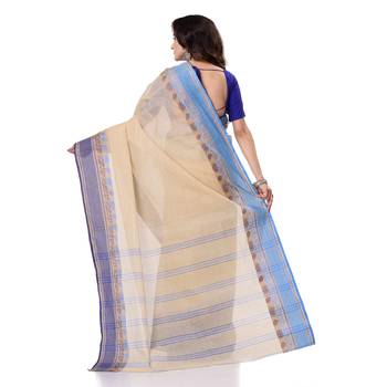 White Hand Woven Bengal Handloom Saree Without Blouse 3