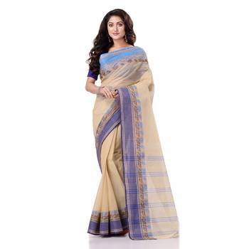White Hand Woven Bengal Handloom Saree Without Blouse 5