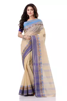White Hand Woven Bengal Handloom Saree Without Blouse