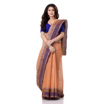 Orange Hand Woven Bengal Handloom Saree Without Blouse 1