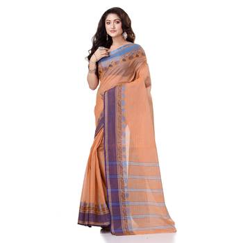 Orange Hand Woven Bengal Handloom Saree Without Blouse 2