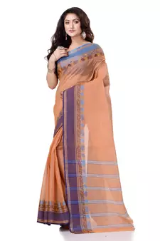 Orange Hand Woven Bengal Handloom Saree Without Blouse