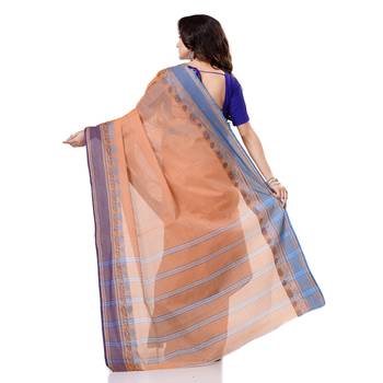 Orange Hand Woven Bengal Handloom Saree Without Blouse 3