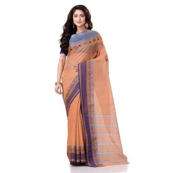 Orange Hand Woven Bengal Handloom Saree Without Blouse 5