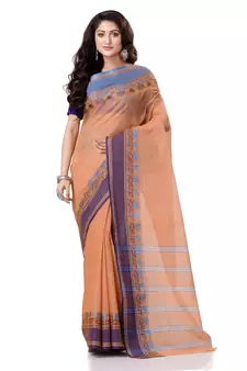 Orange Hand Woven Bengal Handloom Saree Without Blouse